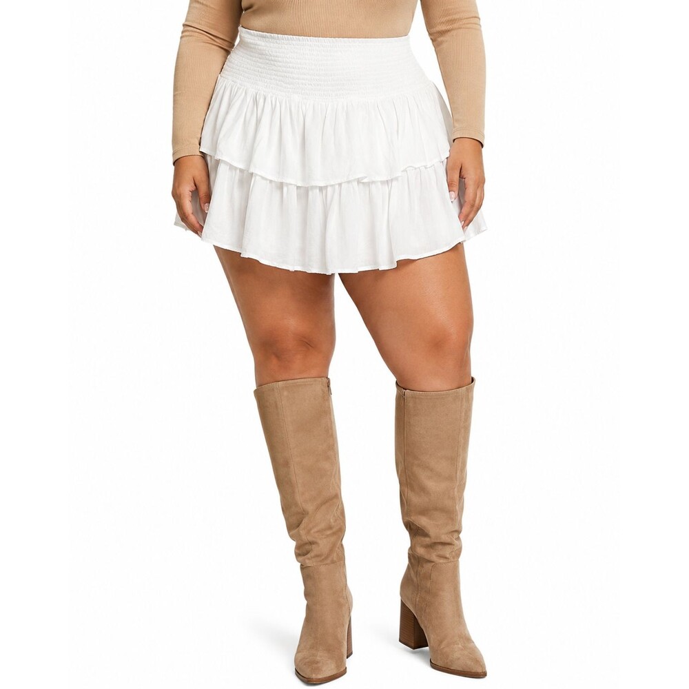American Eagle Women XL White Tiered Ruffle Mini Skort Elastic Smocked Waist EUC